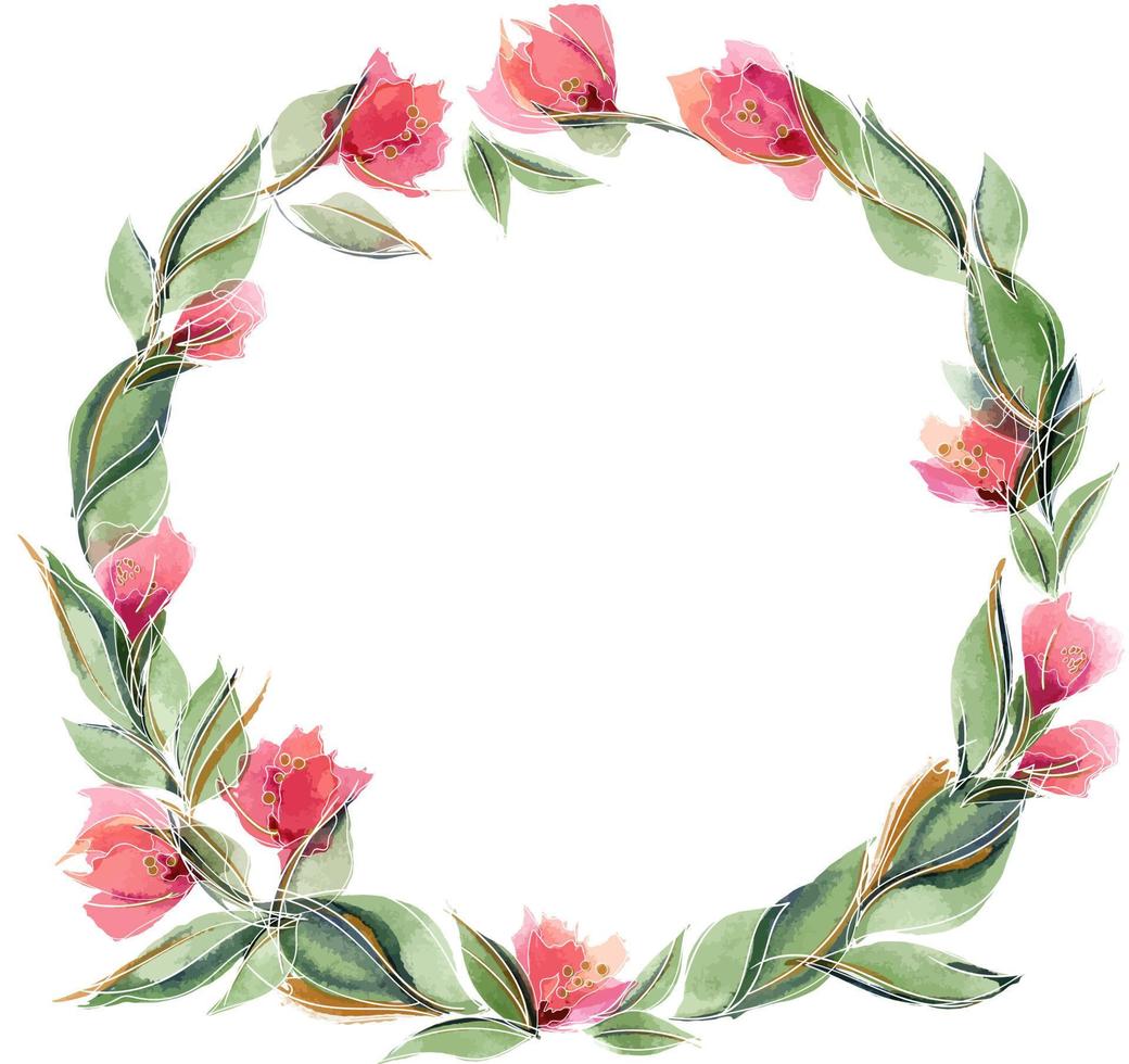 Pink floral wreath with delicate fragrant rose flowers vector