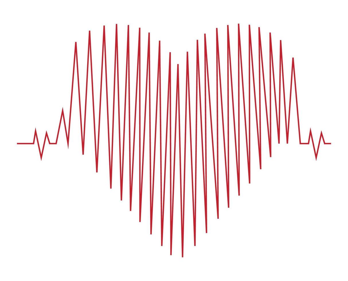 Heart pulse - a curved red line on a white background cardiogram in the form of a heart - Vector