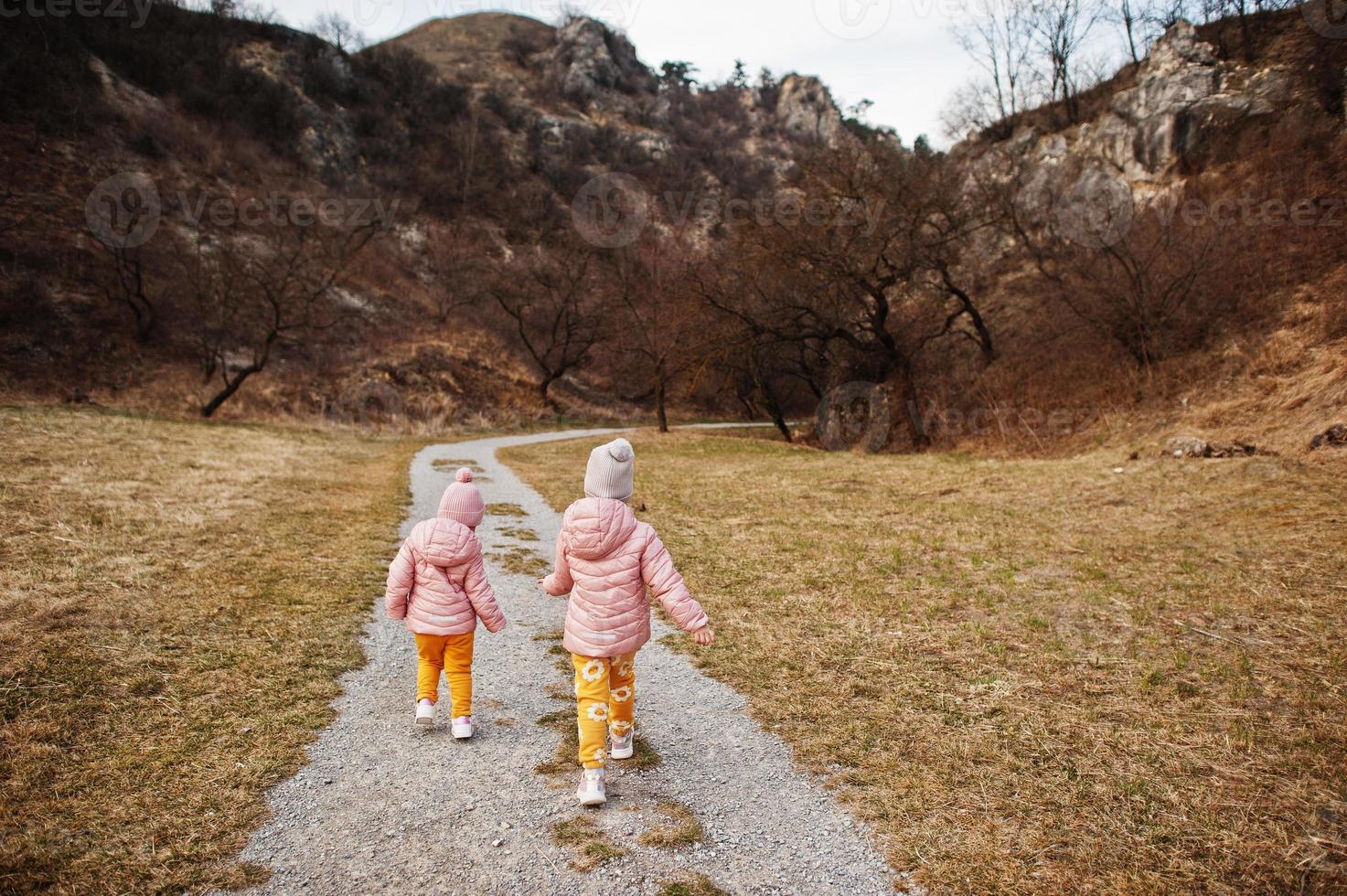 Girls walking at Turold science trail, Mikulov, Czech Republik. photo