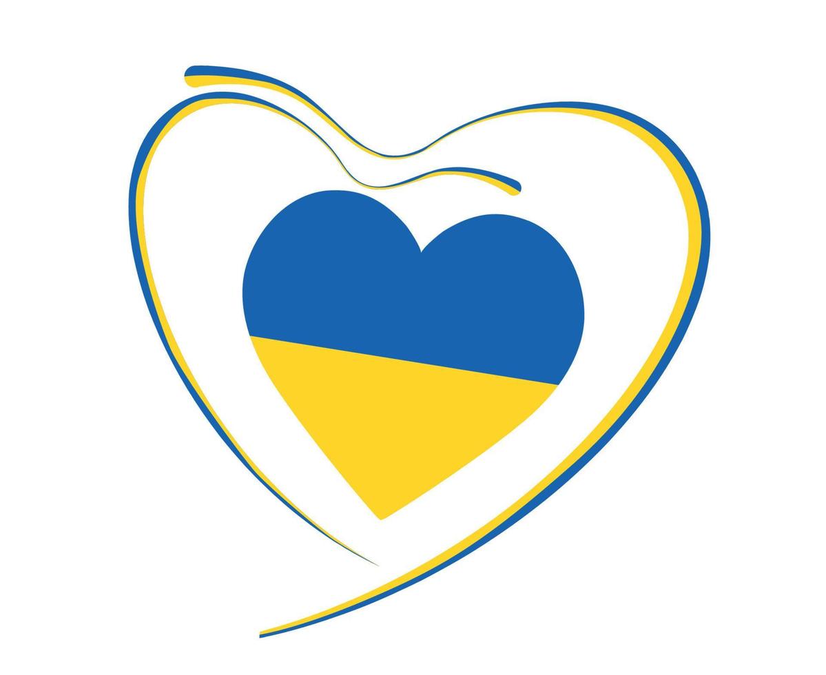 Ukraine Flag Heart Ribbon Emblem National Europe Abstract Symbol Vector illustration Design