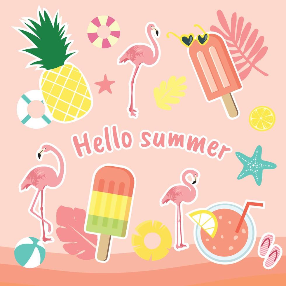 Set of pastel summer element icons vector