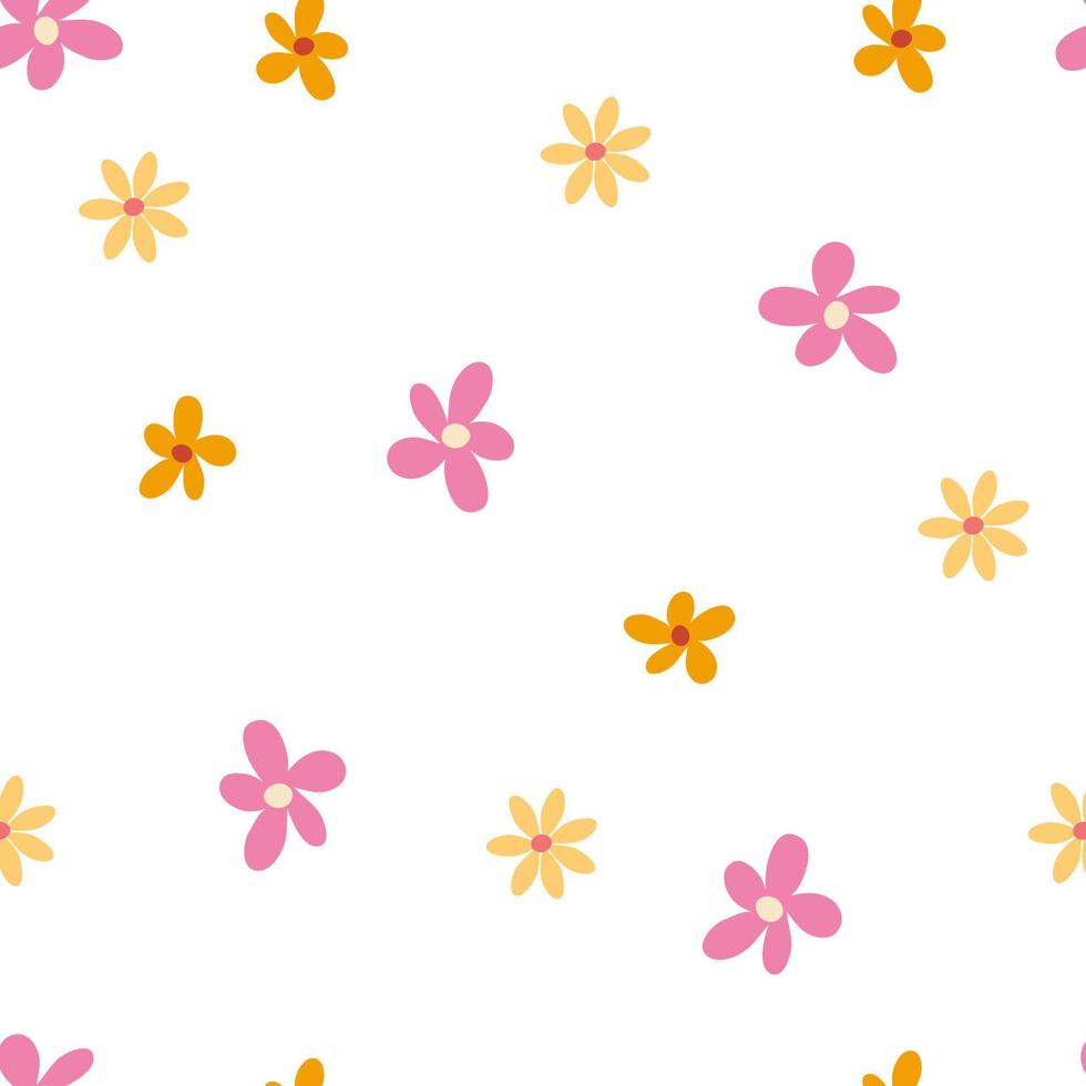 Floral seamless pattern. Creative blooming texture. Wildflowers background. Great for fabric, textile, scrapbooking.  Vector cartoon illustration