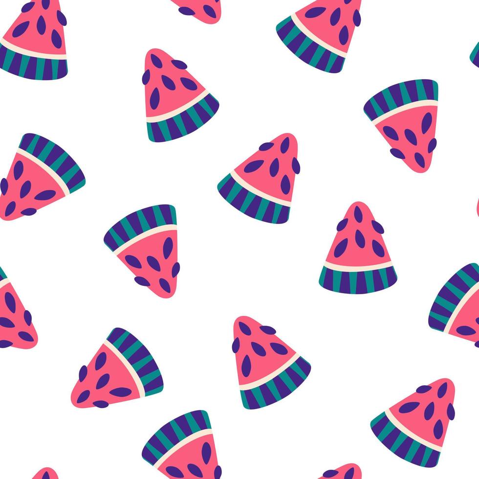 Watermelon seamless pattern. Sweet summer fruit background. Slices of juicy ripe watermelon. Perfect for textile, wallpaper and scrapbook. Vector cartoon illustration