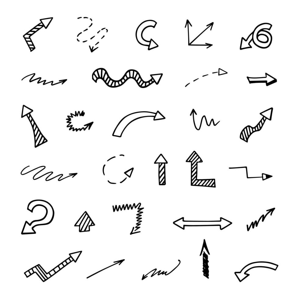 Vector set of hand drawn arrows, elements for presentation
