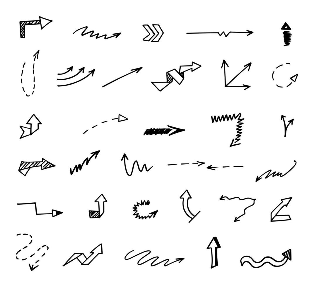 Vector set of hand drawn arrows, elements for presentation