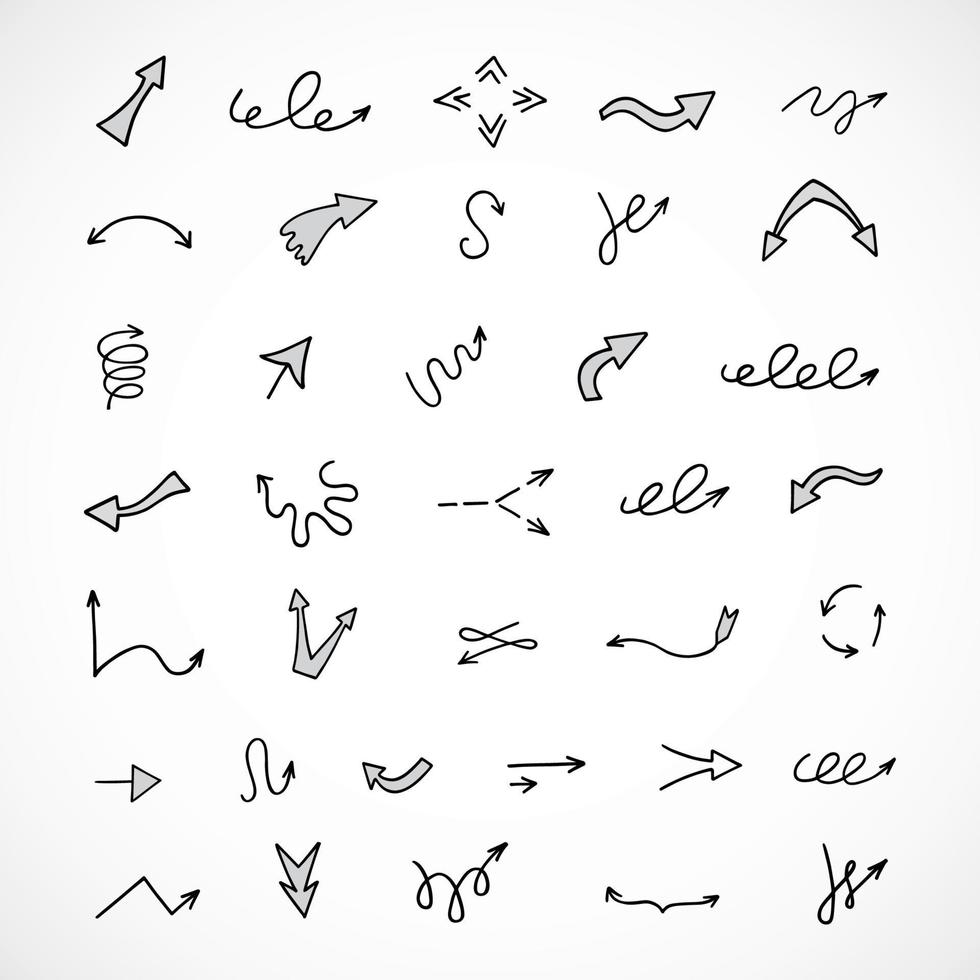 Vector set of hand drawn arrows, elements for presentation