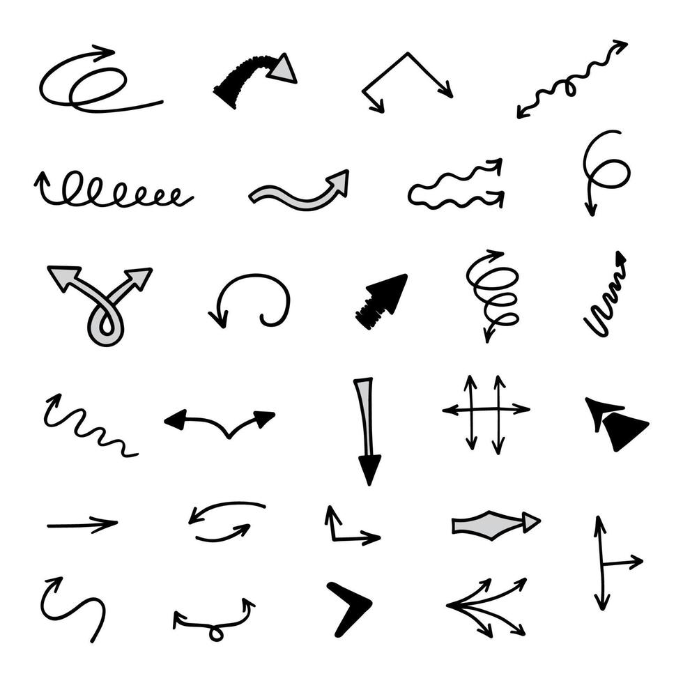 Vector set of hand drawn arrows, elements for presentation