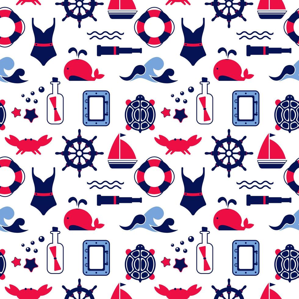 Vector seamless pattern of icons on the theme of the sea, navigation, sea travel