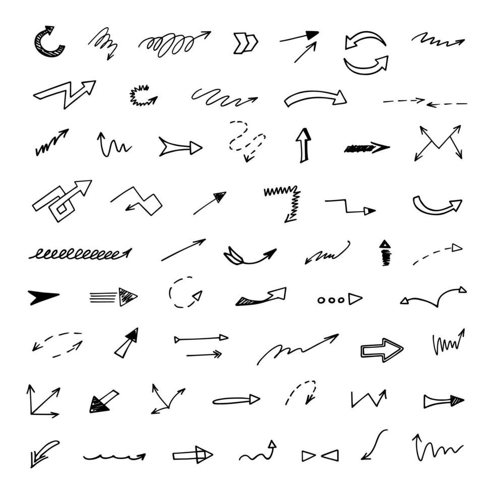 Vector set of hand drawn arrows, elements for presentation