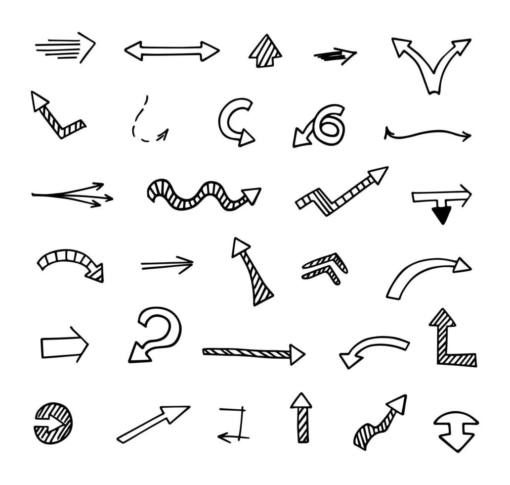 Vector set of hand drawn arrows, elements for presentation