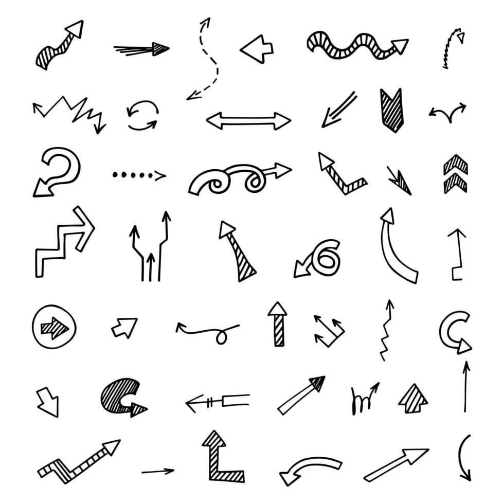 Vector set of hand drawn arrows, elements for presentation