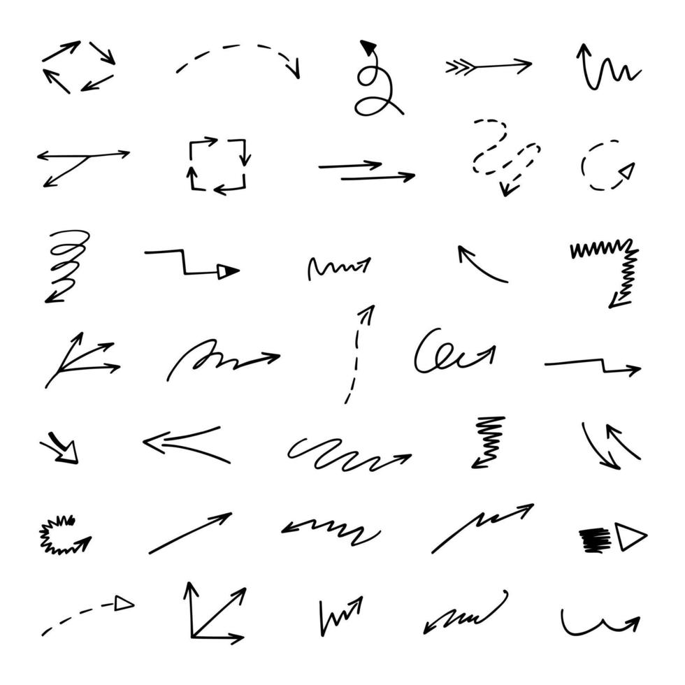 Vector set of hand drawn arrows, elements for presentation