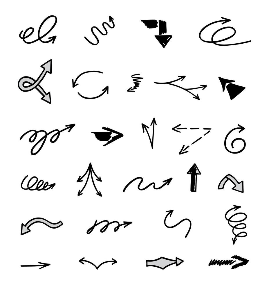 Vector set of hand drawn arrows, elements for presentation