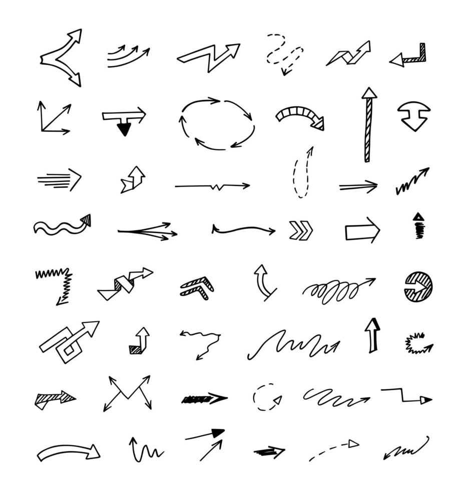 Vector set of hand drawn arrows, elements for presentation