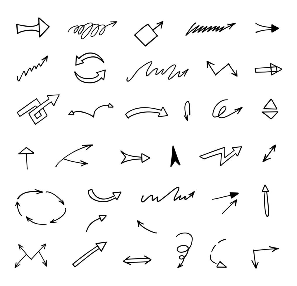 Vector set of hand drawn arrows, elements for presentation