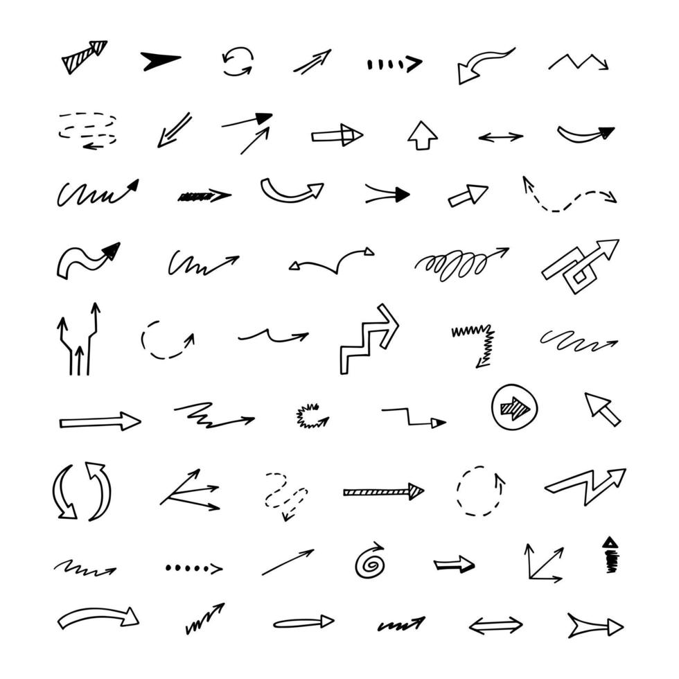 Vector set of hand drawn arrows, elements for presentation