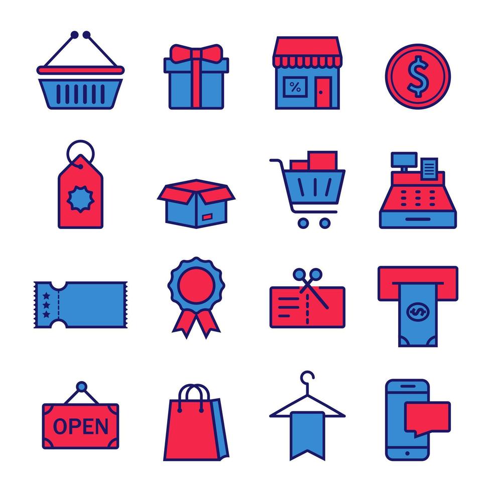 conjunto de iconos de vector plano sobre el tema de negocios, dinero, comercio minorista, tecnologías comerciales