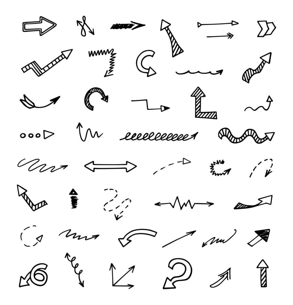 Vector set of hand drawn arrows, elements for presentation