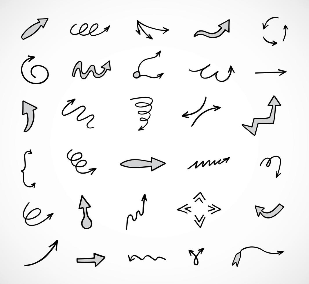 Vector set of hand drawn arrows, elements for presentation