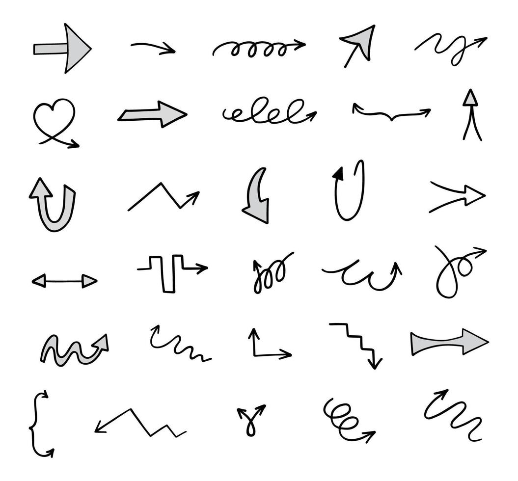 Vector set of hand drawn arrows, elements for presentation