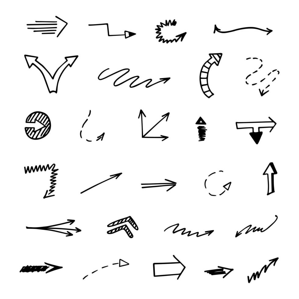 Vector set of hand drawn arrows, elements for presentation