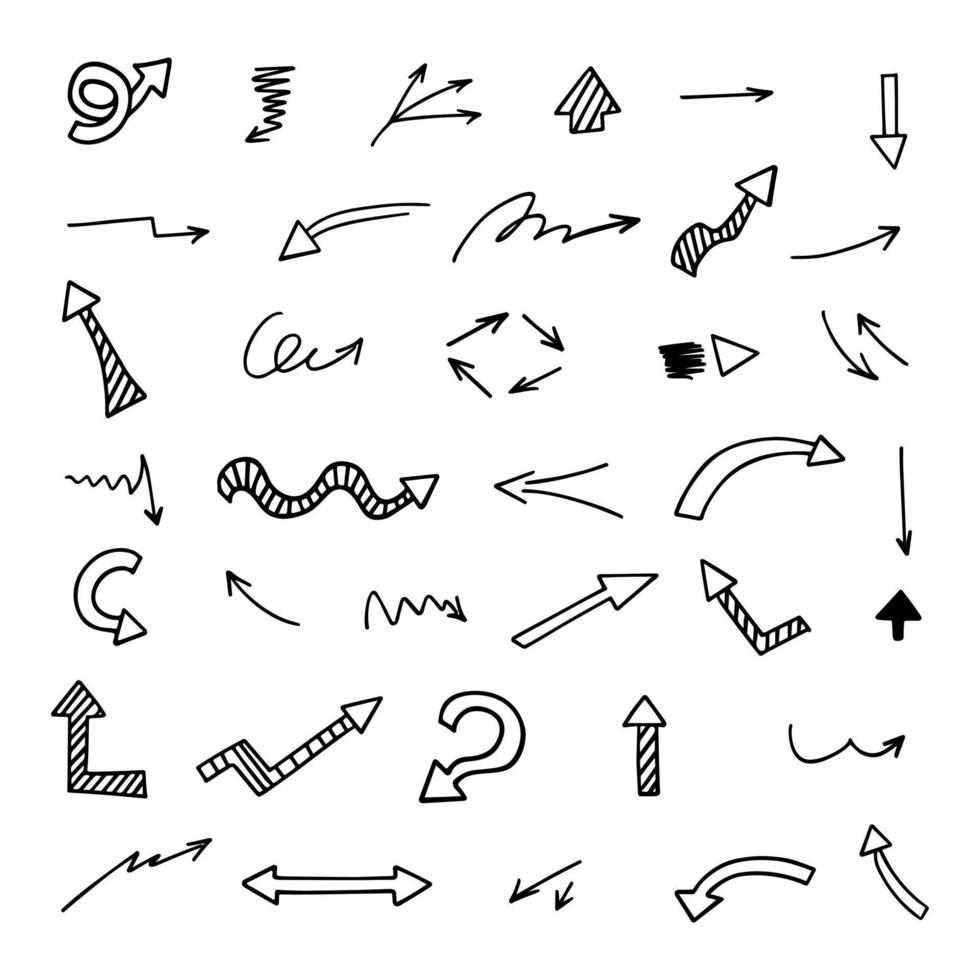 Vector set of hand drawn arrows, elements for presentation