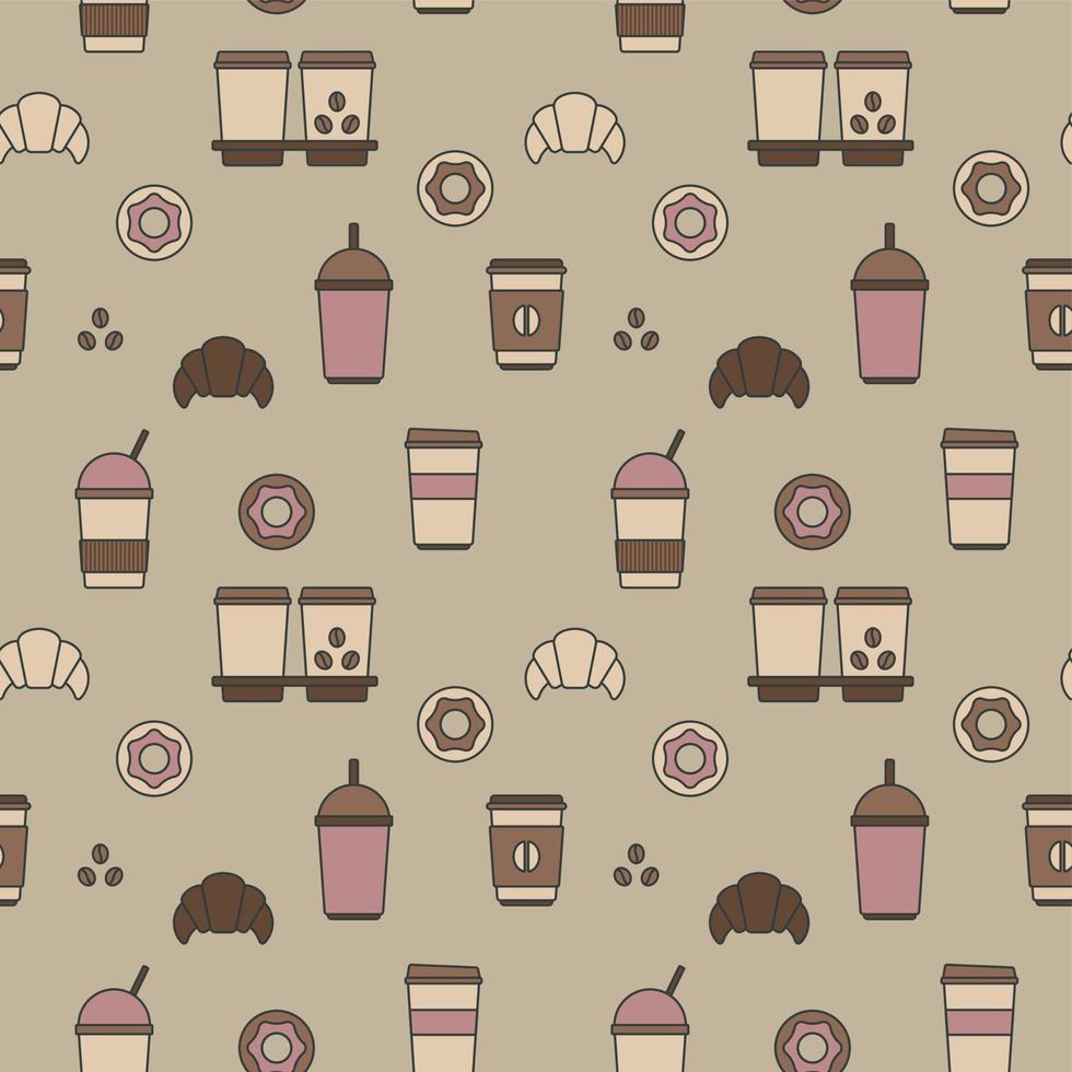 textura fluida de tazas de café, donuts y croissants, patrón, fondo abstracto, papel tapiz vector