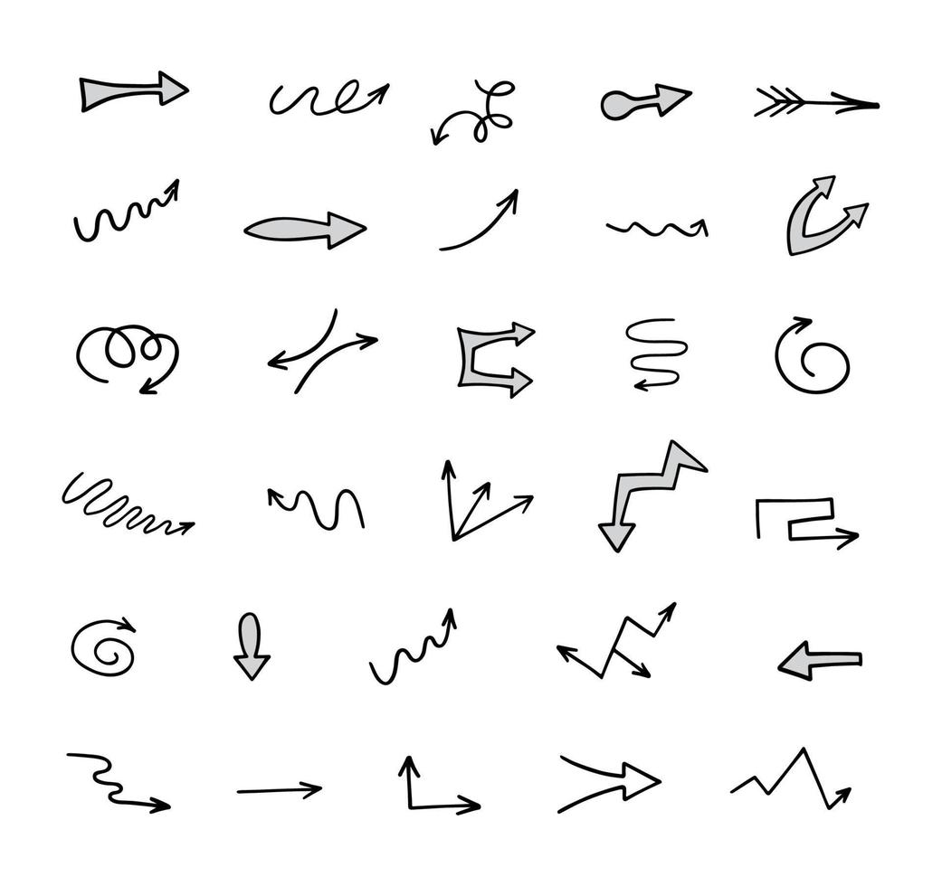 Vector set of hand drawn arrows, elements for presentation