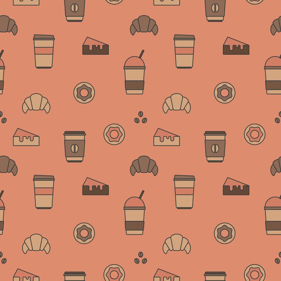 Seamless texture from coffee cups, donuts and croissants, pattern, abstract background, wallpaper vector