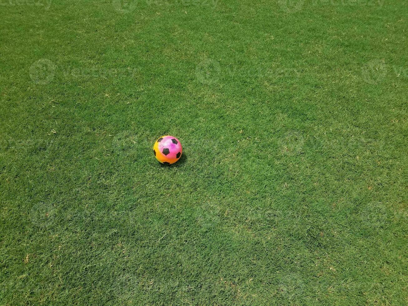 colorful soccer ball on grass on a field photo