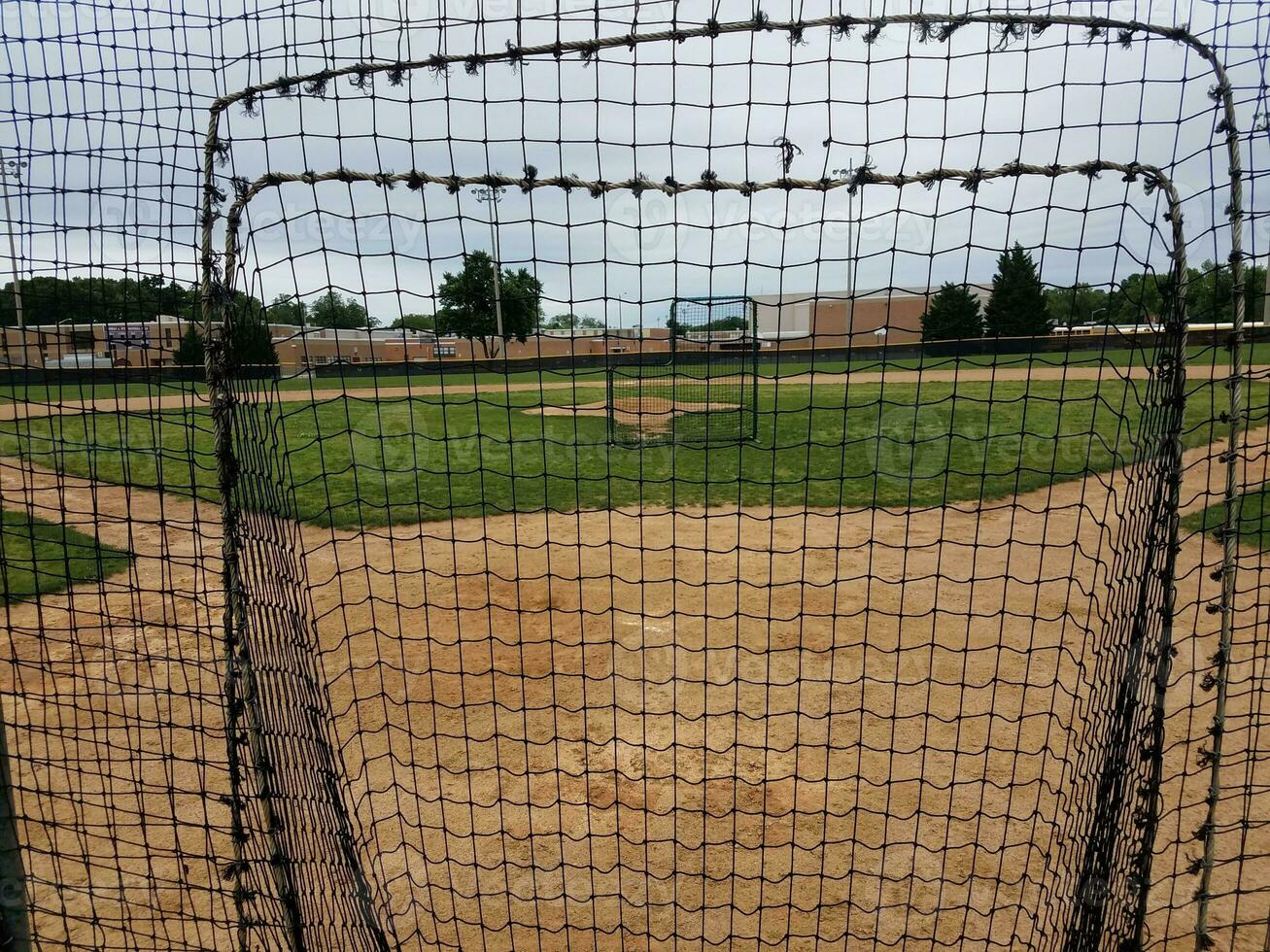 baseball diamond with safety nets photo