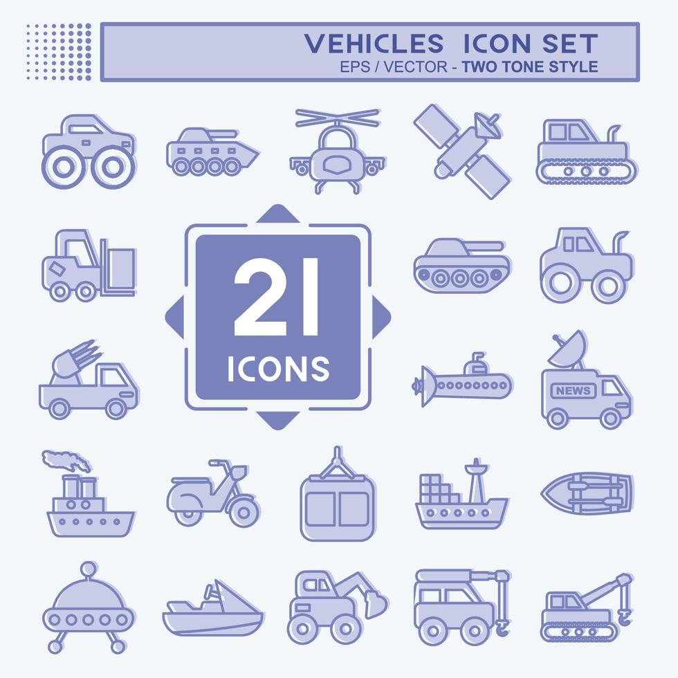 Icon Set Vehicles. suitable for Education symbol. two tone style. simple design editable. design template vector. simple illustration vector