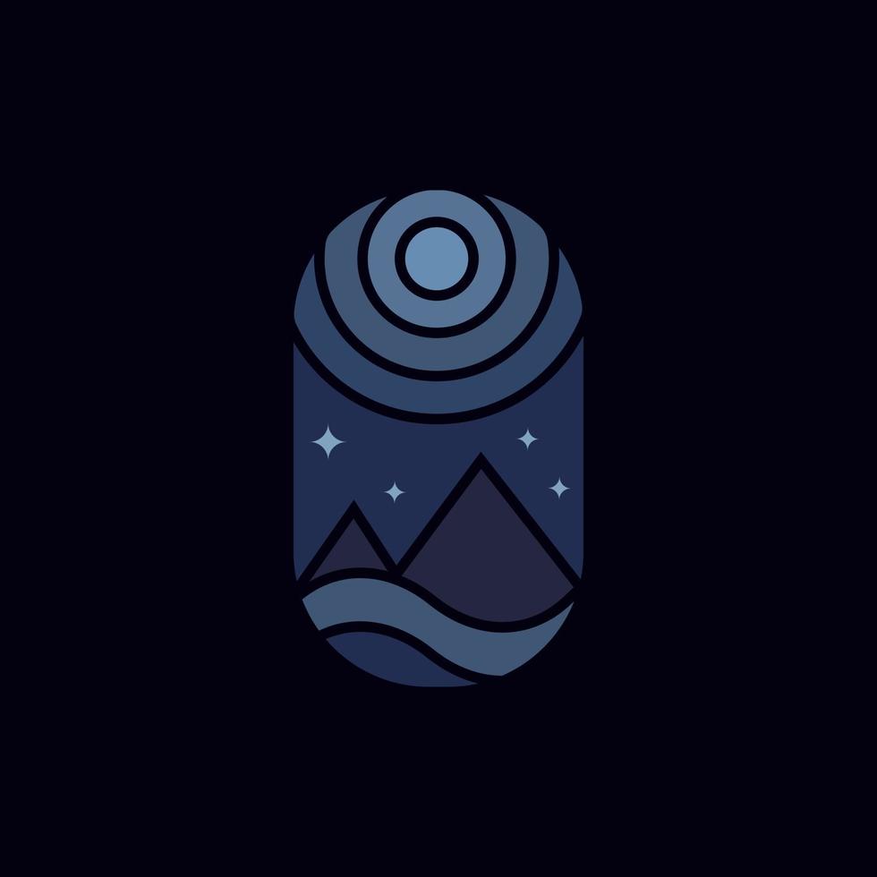 diseño de ilustración de vector de logotipo de noche de montaña con color degradado azul