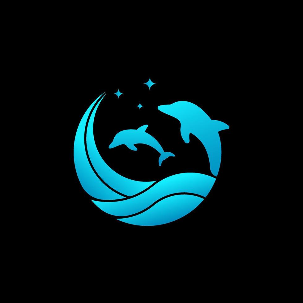 diseño de logotipo de delfines de noche azul para empresa o negocio vector