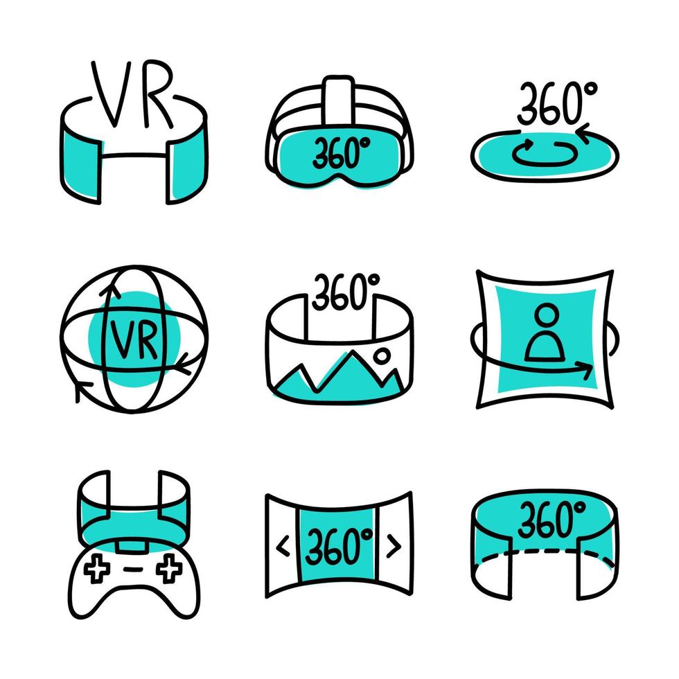 Hand Drawn 360 Icon Set vector