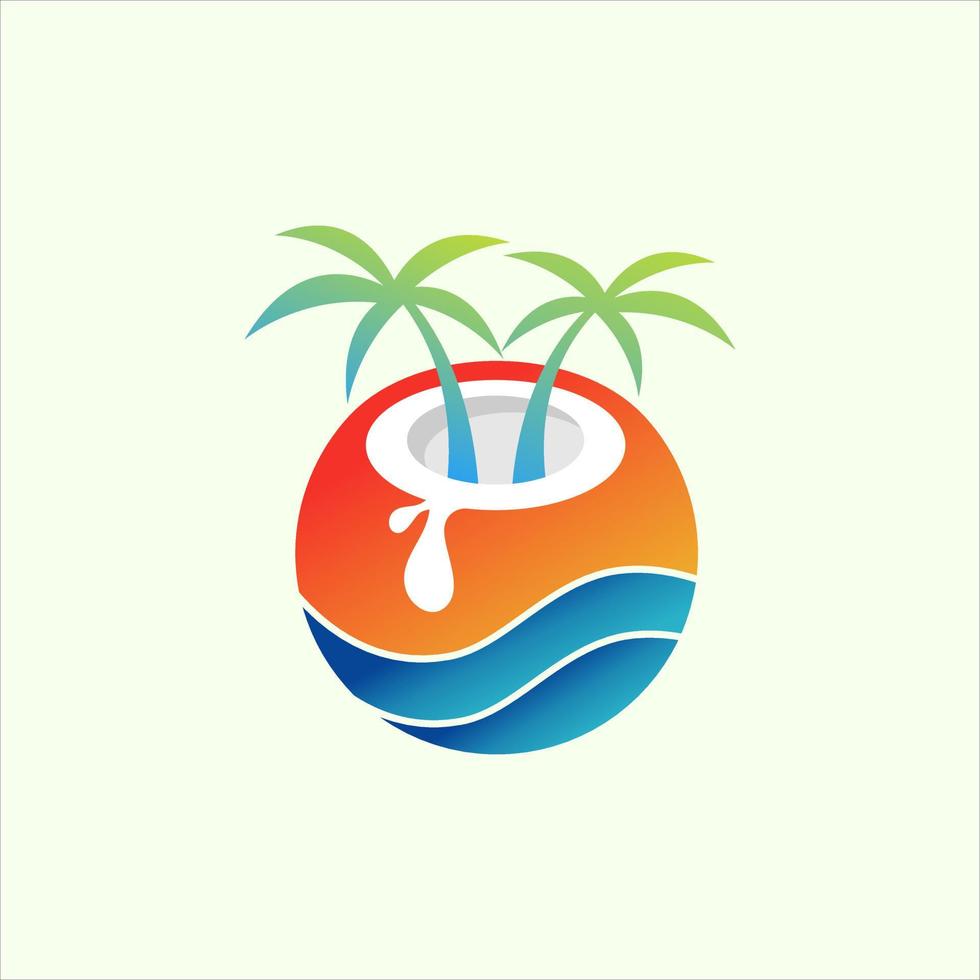 Modern tropical coconut island logo design illustration vector