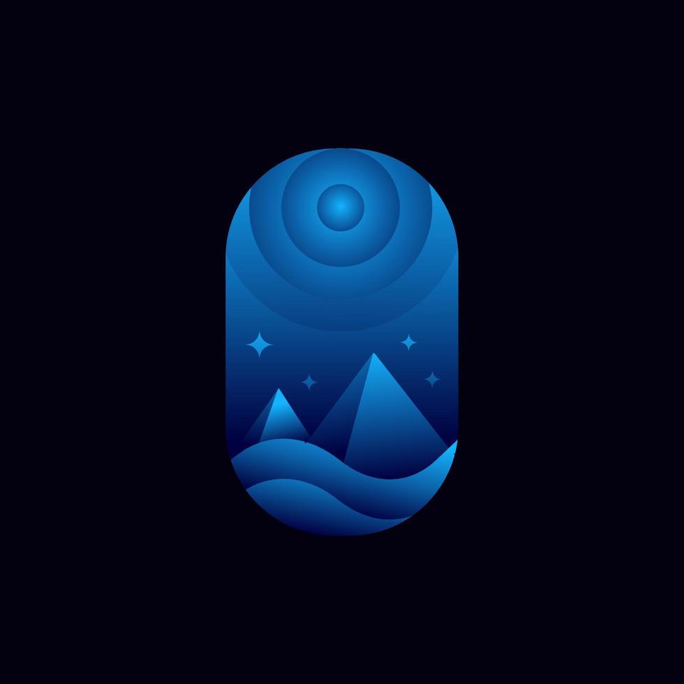 diseño de ilustración de vector de logotipo de noche de montaña con color degradado azul