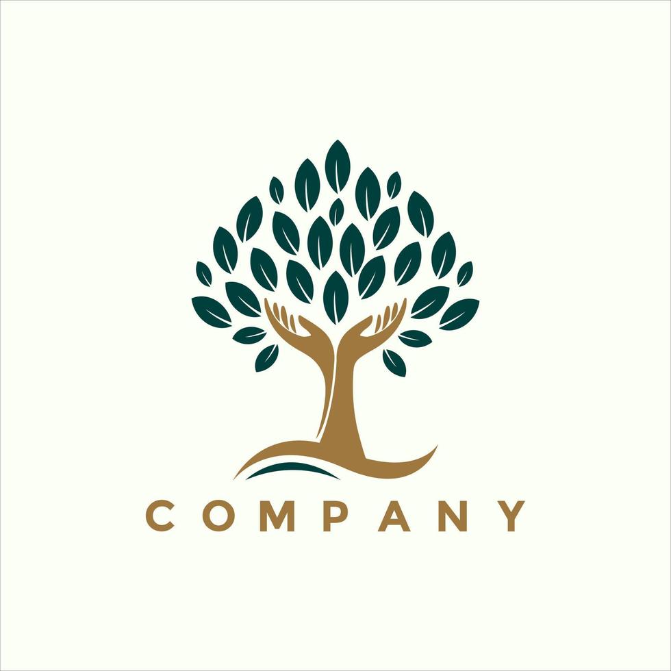 Nature hands tree logo illustration design vector