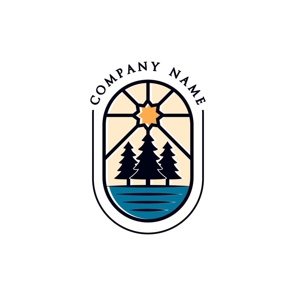 Modern pines and lake logo illustration design vector