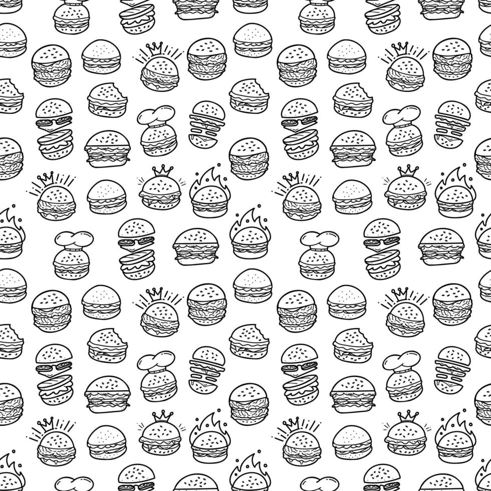 hand drawn doodle hamburger burger seamless pattern background vector