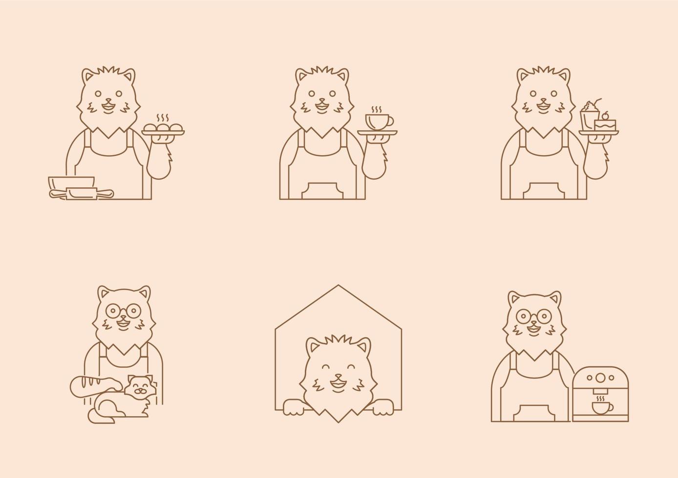 cat cafe line character vector