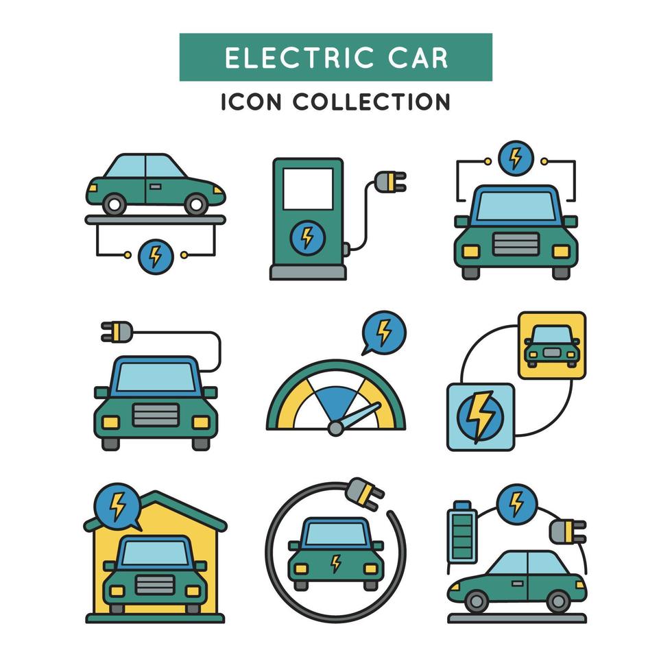 Icons Set of Electric Car vector