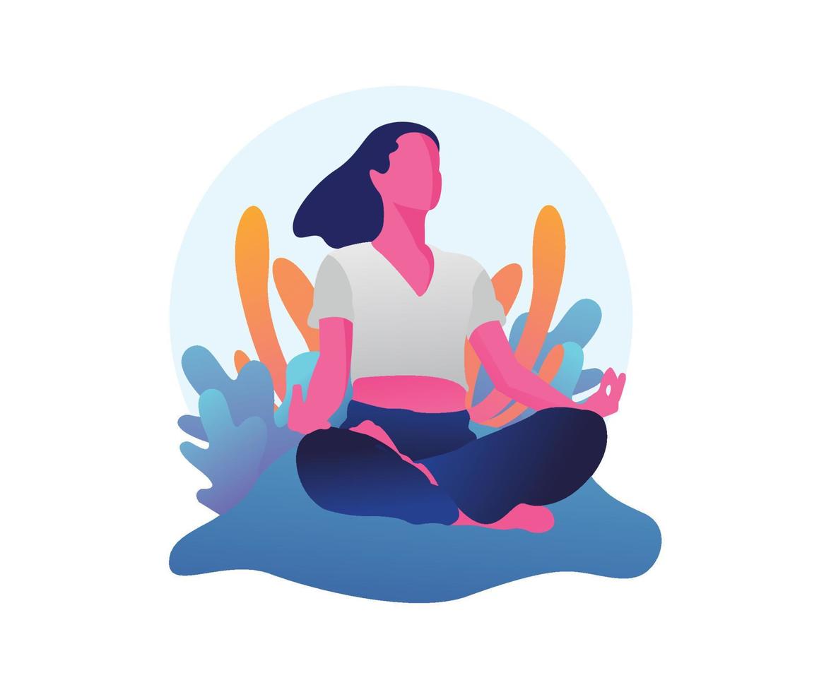 ilustración de una mujer haciendo yoga vector