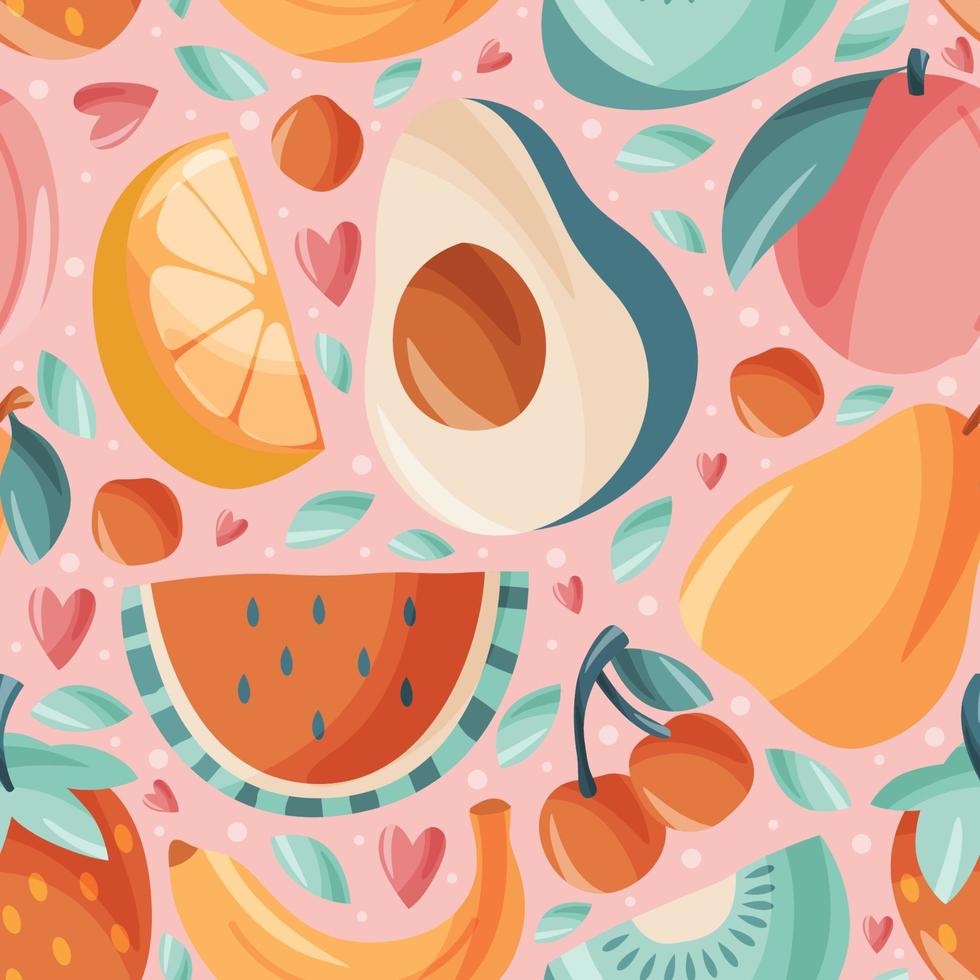 Colorful Summer Fruits Seamless Pattern Background vector