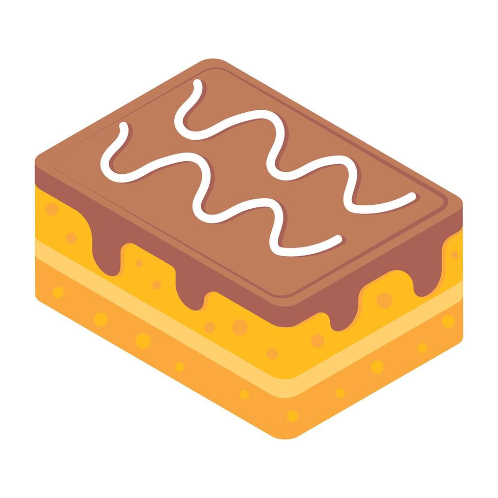 Bakery food, isometric icon of brownie vector