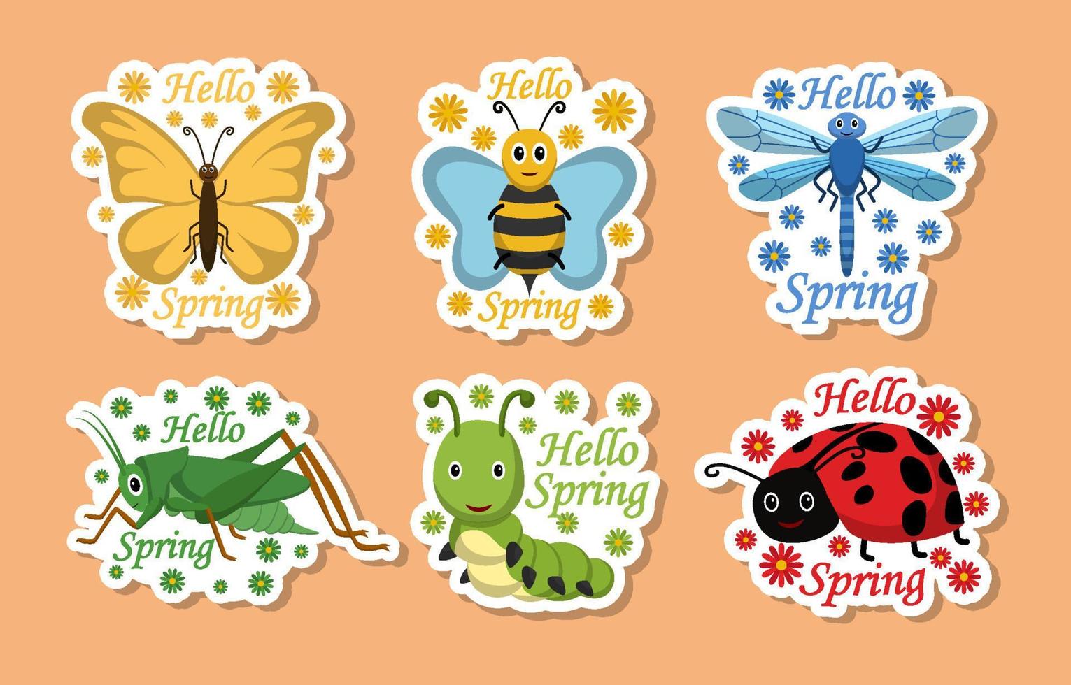 Spring Insects Sticker Set vector