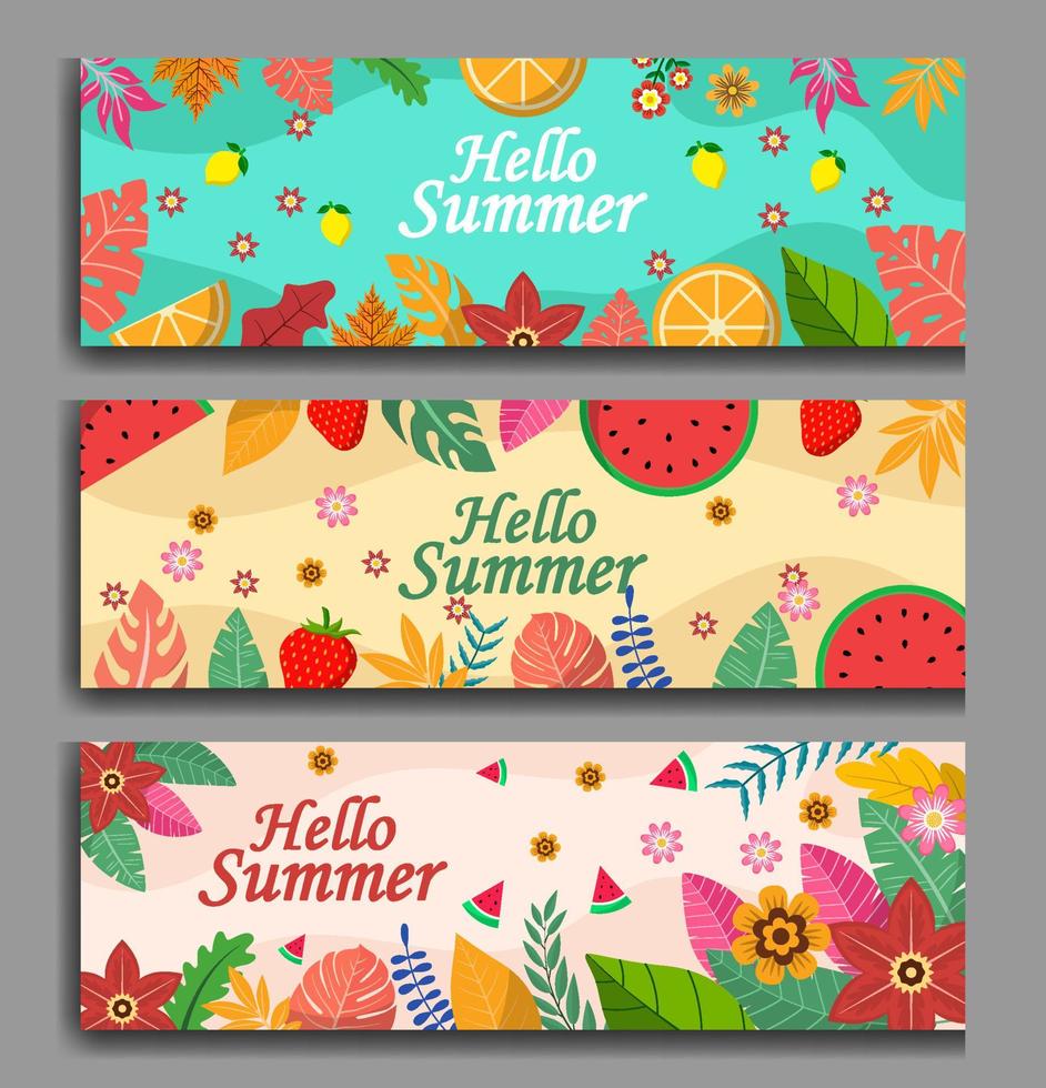 Summer Floral Banner Set vector
