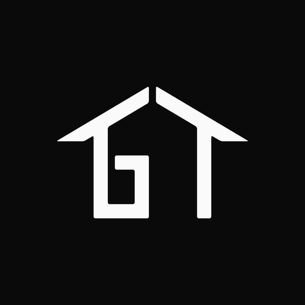 concepto de logotipo de casa y letra gt. logotipo abstracto, monograma, contorno, plano, simple y limpio. adecuado para logotipo, icono, símbolo y signo. como identidad, inicial o logo inmobiliario vector