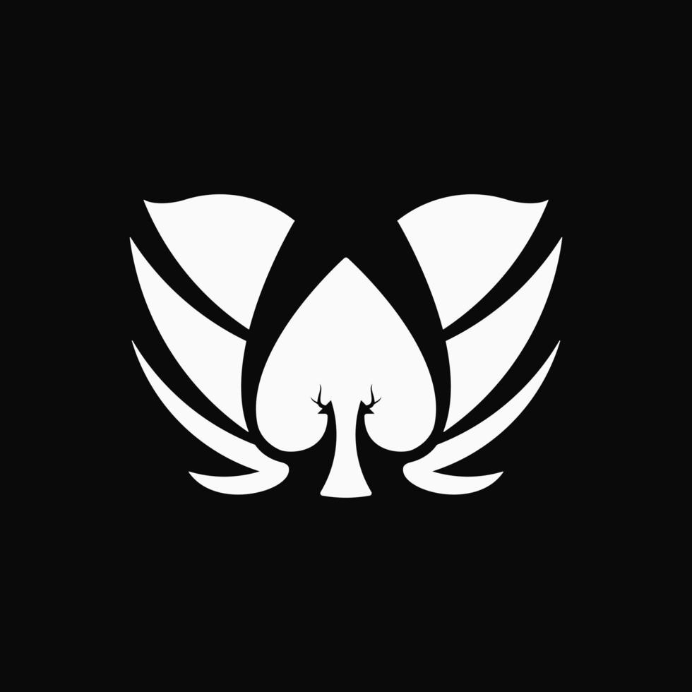 Spade and Phoenix Logo Concept. Animal, Abstract, Minimalist, Monogram and Simple Logotype. Black and White. Suitable For Logo, Icon, Symbol, Emblem and Sign vector