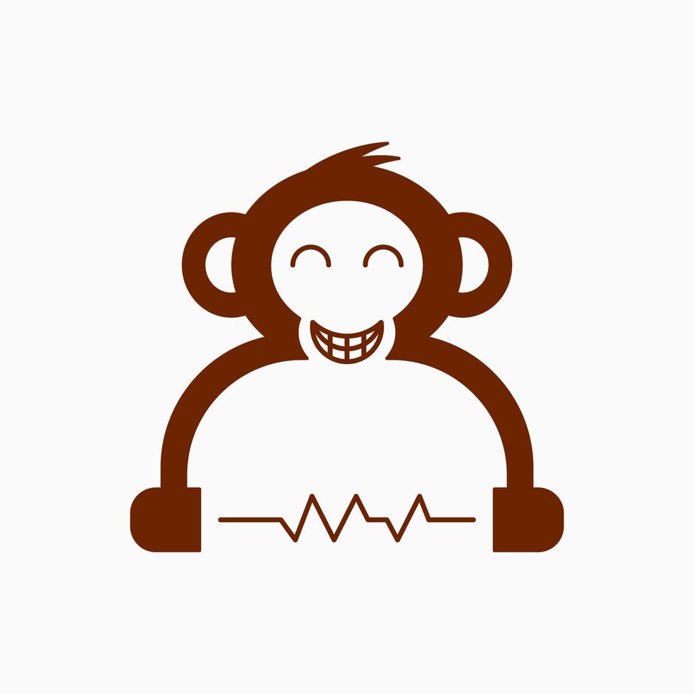 Monkey Smile and Headphone Logo Concept. Animal, Flat, Modern, Negative Space and Minimalist Logotype. Brown and White. Suitable for Logo, Icon, Symbol, Sign, Mascot and Emblem. Such as Music Logo vector